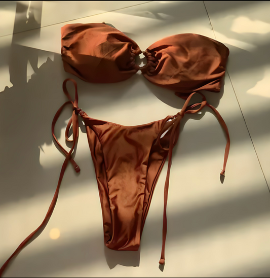 Ondela-Color Bikini-Red Coffee