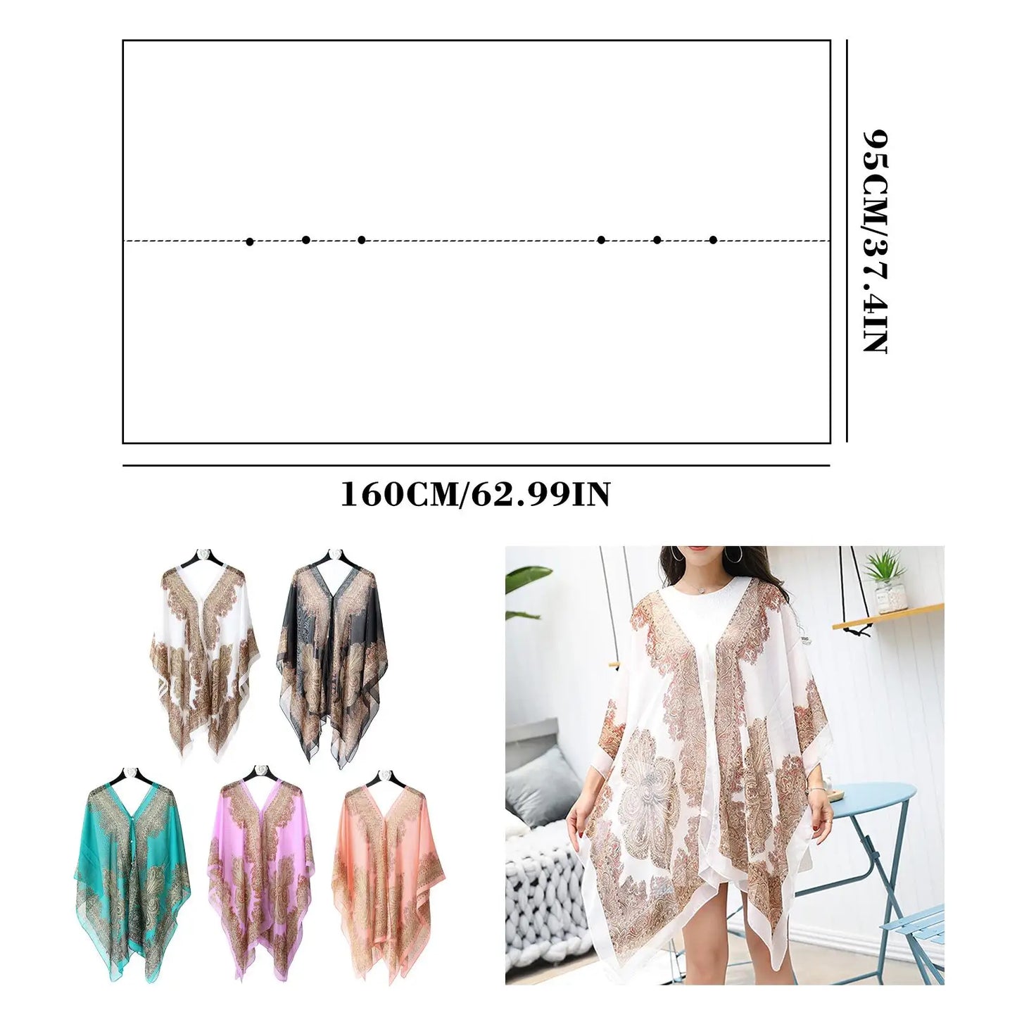 Ondela-Chiffon Beach Cover Up Kaftan Tunic Dress